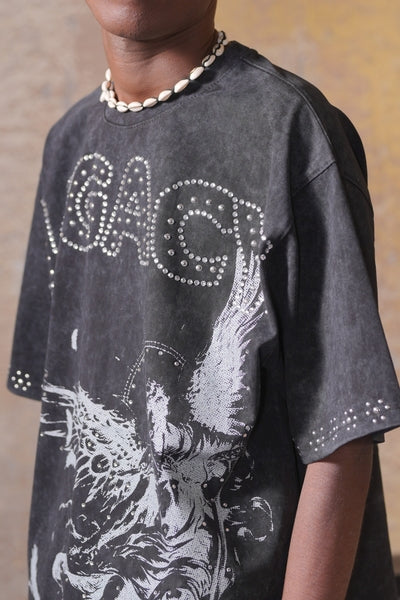 Legacy Washed Black Heavy Embellished  Mens Tee