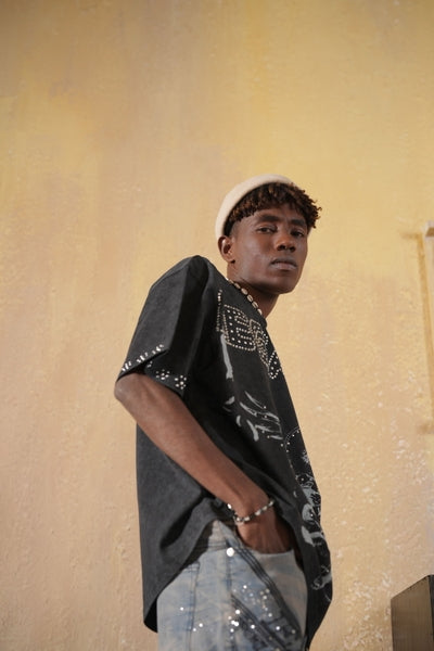 Legacy Washed Black Heavy Embellished  Mens Tee