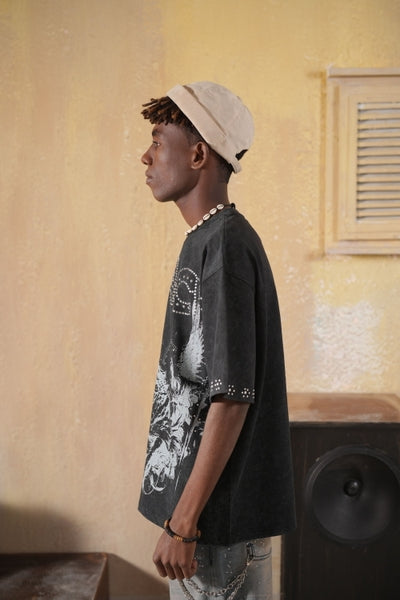 Legacy Washed Black Heavy Embellished  Mens Tee