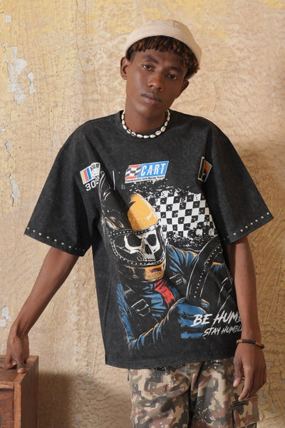 Fast Washed Black Heavy Embellished Mens Tee