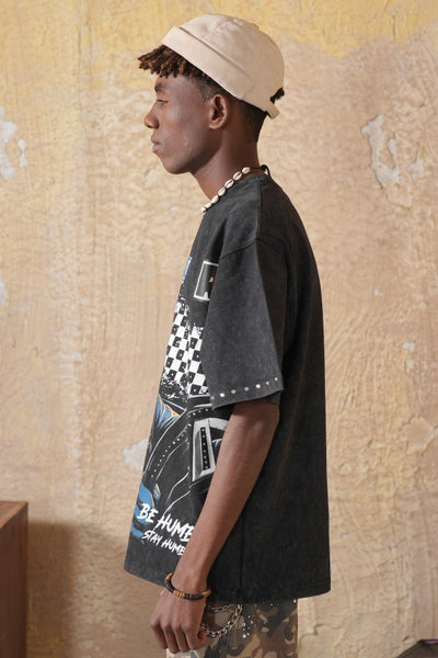 Fast Washed Black Heavy Embellished Mens Tee