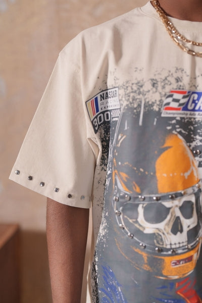 Fast Washed Beige Heavy Embellished   Mens Tee