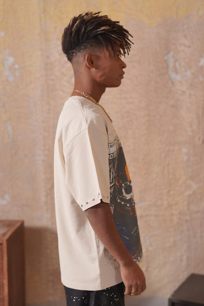 Fast Washed Beige Heavy Embellished   Mens Tee