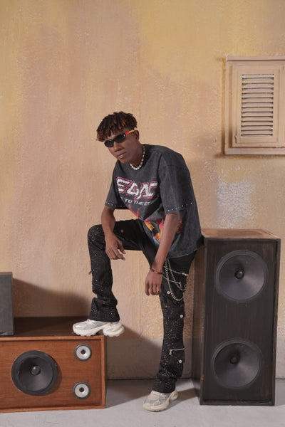 Legends Washed Black Heavy Embellished Mens Tee