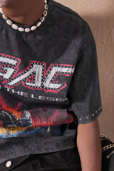 Legends Washed Black Heavy Embellished Mens Tee