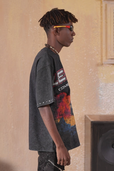 Legends Washed Black Heavy Embellished Mens Tee