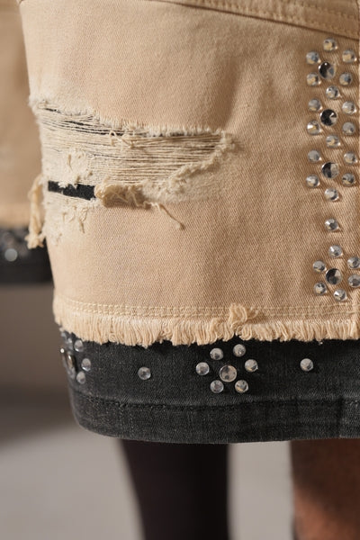 2Tone Premium Embellished Cream Mens Jorts + Chain