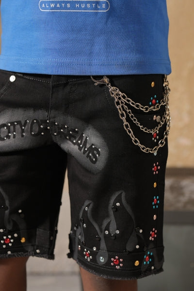 Dreams Double Waisted Embellished Black Kids Jorts