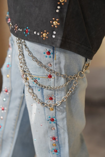 Mardi Gras Embellished Blue Kids Jeans