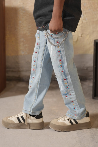 Mardi Gras Embellished Blue Kids Jeans