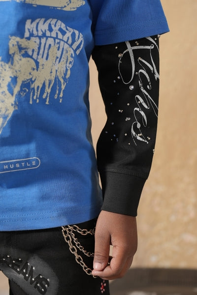 Riches Embellished Thermal Mens Tee Blue