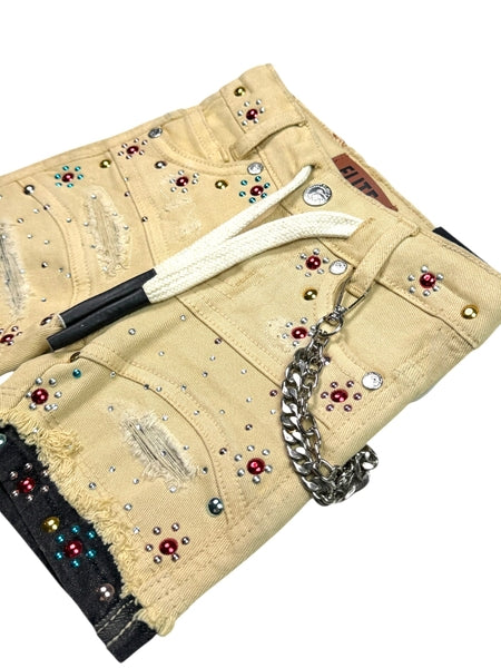 2Tone Cream Embellished Rhinestones Infant Boys Jorts