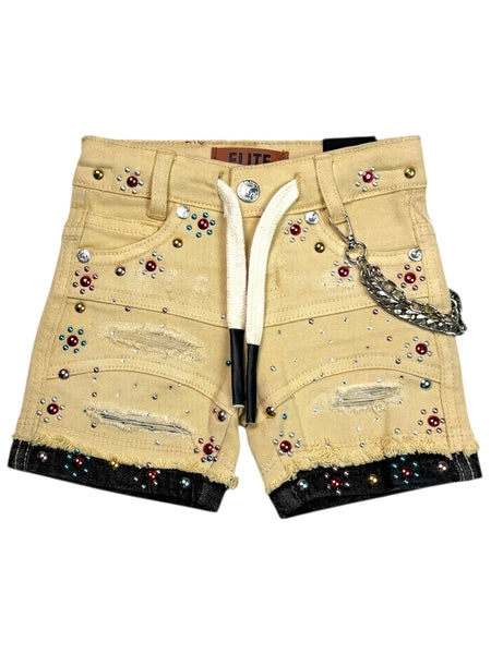 2Tone Cream Embellished Rhinestones Infant Boys Jorts