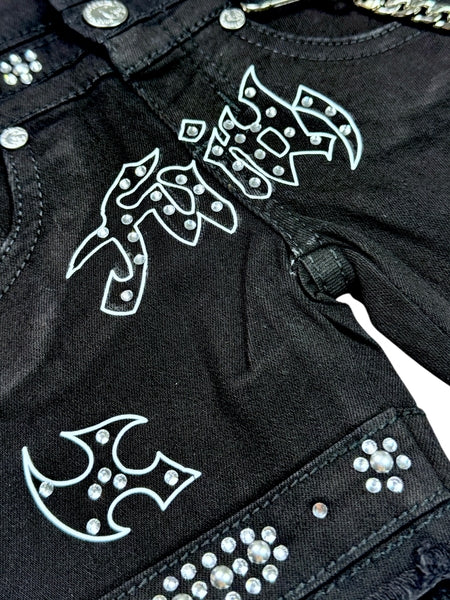 Faith Black Double Waisted Embellished Rhinestones Infant Boys Jorts