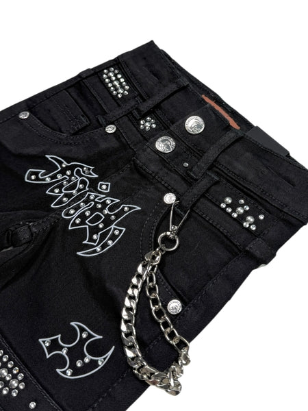 Faith Black Double Waisted Embellished Rhinestones Infant Boys Jorts