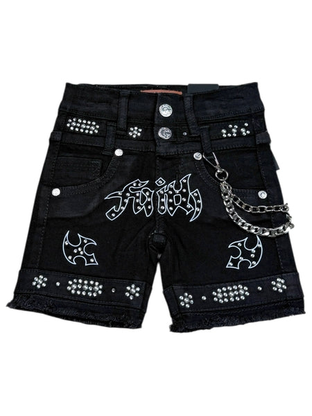 Faith Black Double Waisted Embellished Rhinestones Infant Boys Jorts