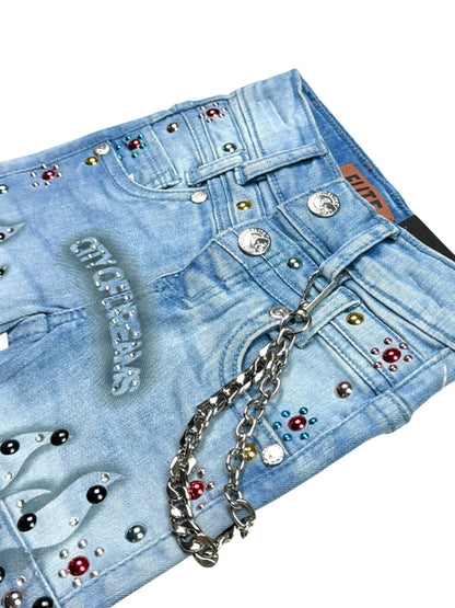 Dreams Blue Double Waisted Embellished Rhinestones Infant Boys Jorts