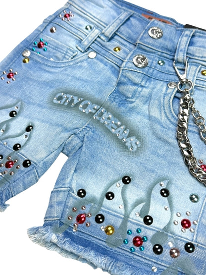 Dreams Blue Double Waisted Embellished Rhinestones Infant Boys Jorts