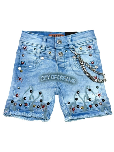 Dreams Blue Double Waisted Embellished Rhinestones Infant Boys Jorts