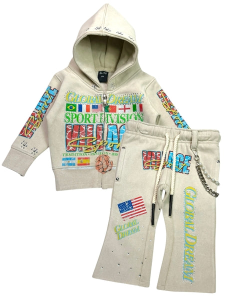 Global Dreams Rhinestones Cream Infant Boys Fleece Set