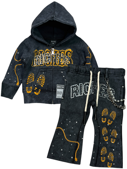 Riches Black Rhinestones Infant Boys Fleece Set