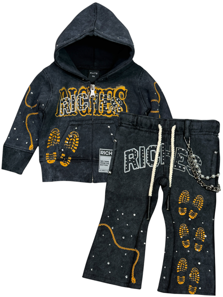 Riches Black Rhinestones Infant Boys Fleece Set