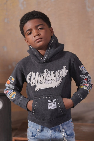Unfazed Black Rhinestones Premium Embellished Kids Hoodie