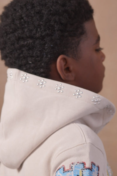 Global Dreams Rhinestone Embellished Cream Kids Zip Up Hoodie
