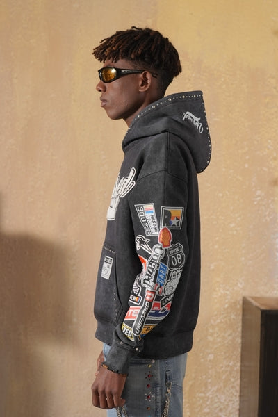 Unfazed Black Rhinestone Premium Mens Hoodie