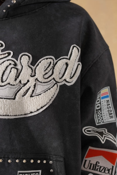 Unfazed Black Rhinestone Premium Mens Hoodie