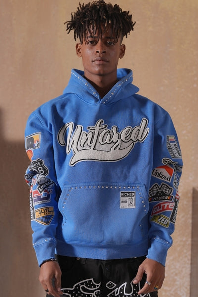 Unfazed Blue Rhinestone Premium Mens Hoodie