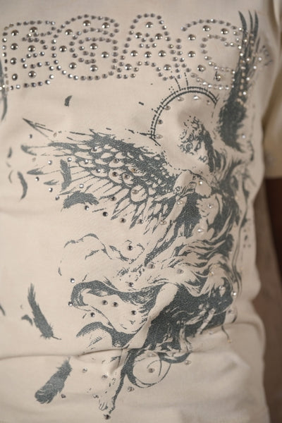 Legacy Washed Heavy Embellished + Rhinestone Cream Kids Tee