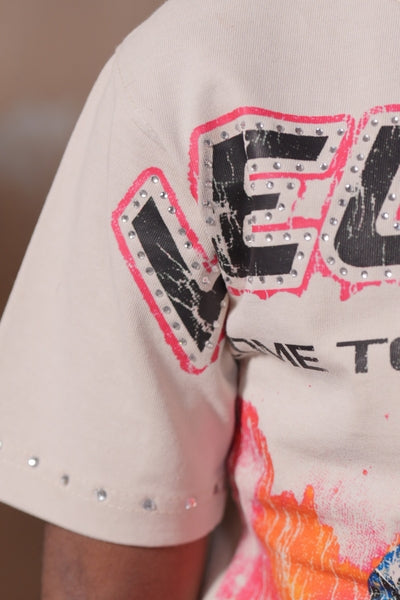 Legends Washed Heavy Embellished + Rhinestone Cream Kids Tee