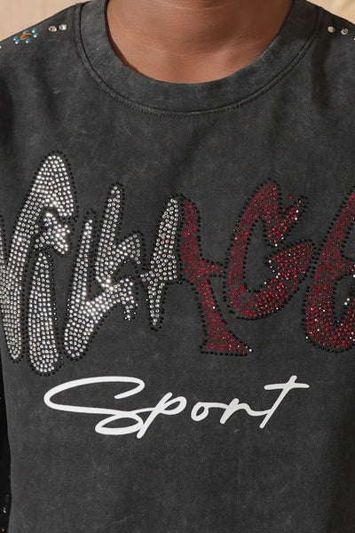 VS Washed Heavy Embellished + Rhinestone Black Kids Tee