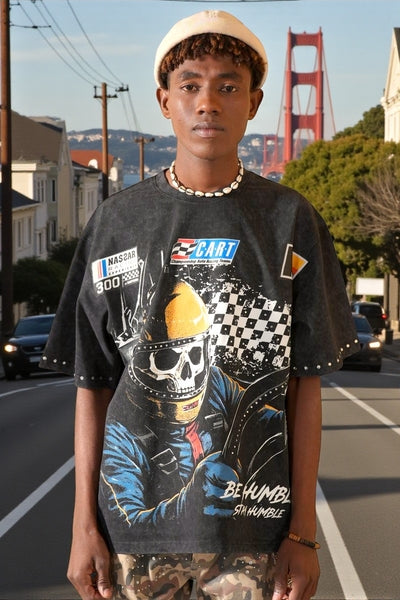 Fast Washed Black Heavy Embellished Mens Tee