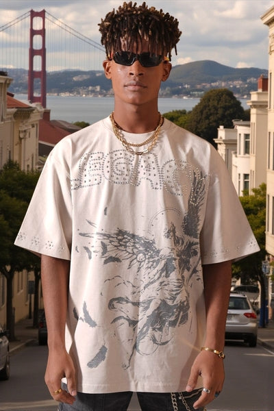 Legacy Washed Beige Heavy Embellished Mens Tee