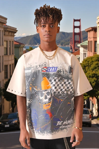Fast Washed Beige Heavy Embellished   Mens Tee