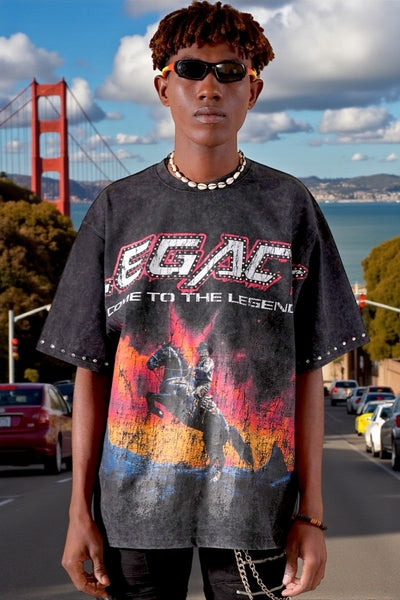 Legends Washed Black Heavy Embellished Mens Tee