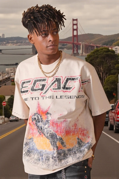 Legends Washed Beige Heavy Embellished Mens Tee