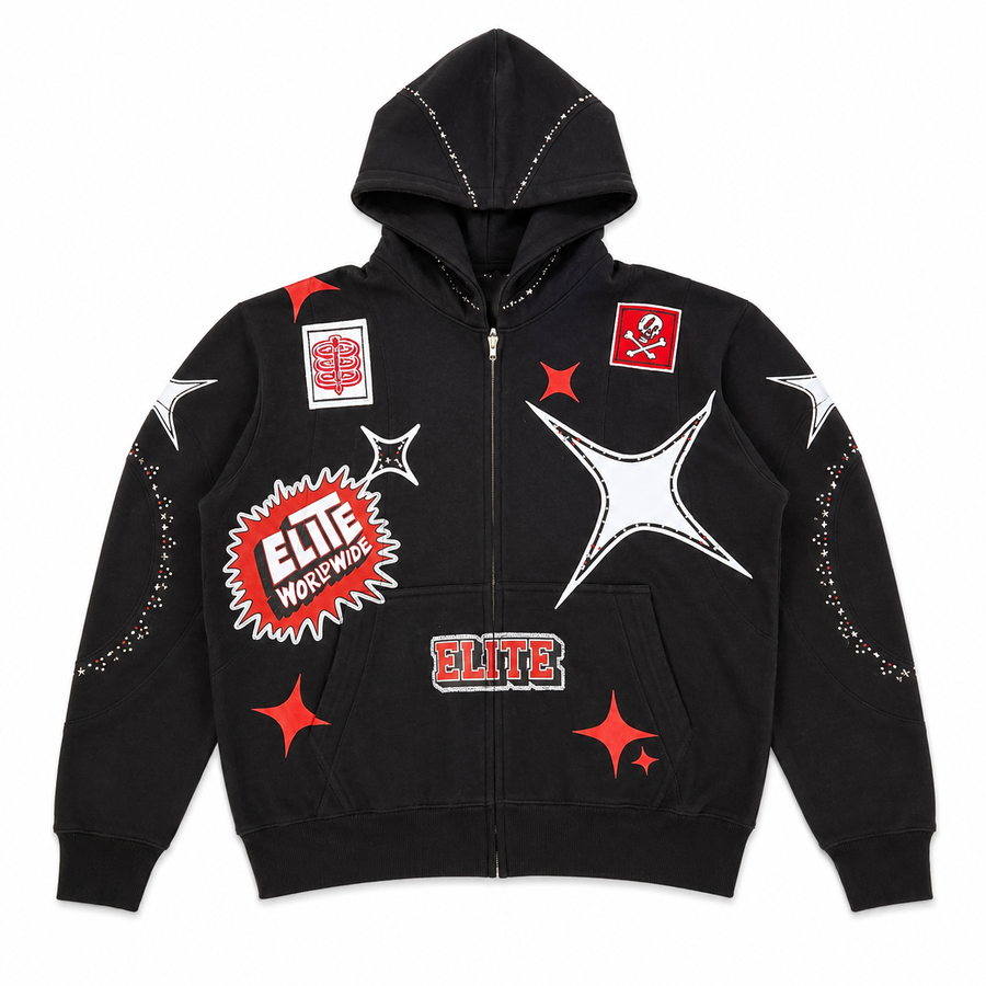 Cut N Sew Street Art Black Premium Mens Zip Up Hoodie