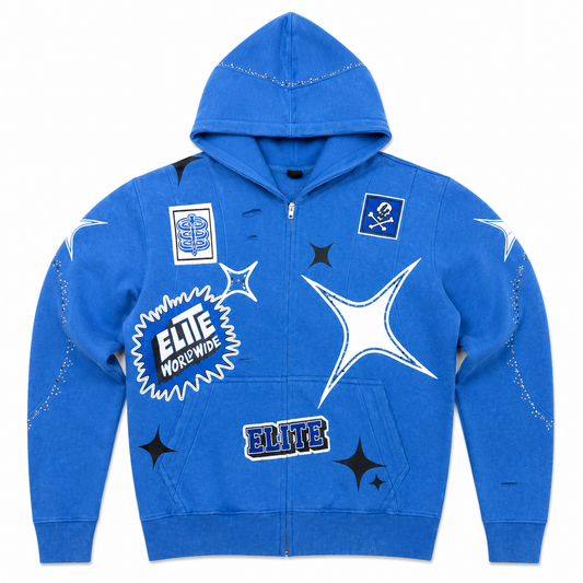Cut N Sew Street Art Blue Premium Mens Zip Up Hoodie