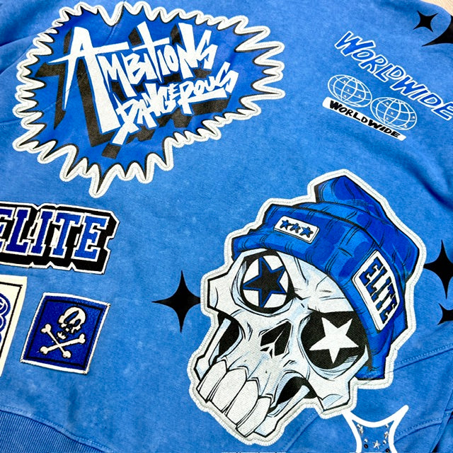 Cut N Sew Street Art Blue Premium Mens Zip Up Hoodie