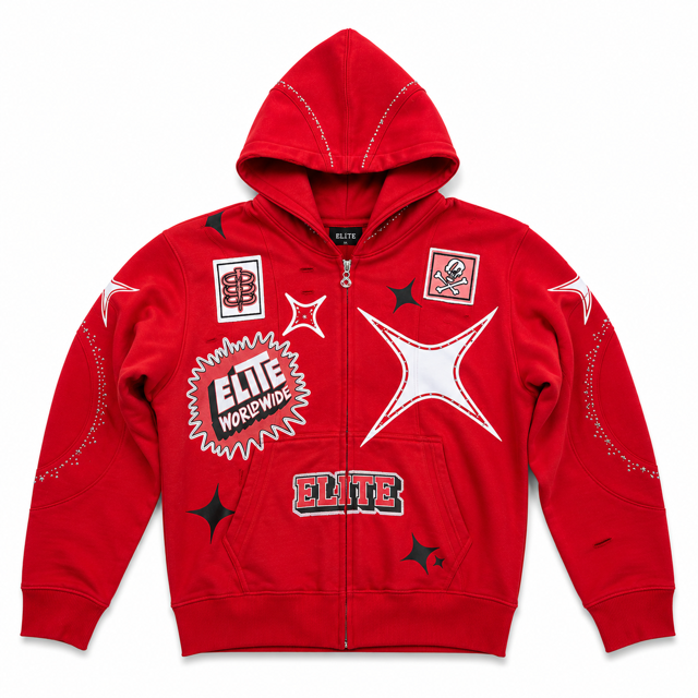 Cut N Sew Street Art Red Premium Mens Zip Up Hoodie