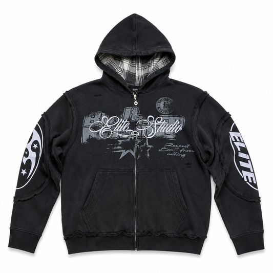 Embroidered Black Premium Mens Zip Up Hoodie