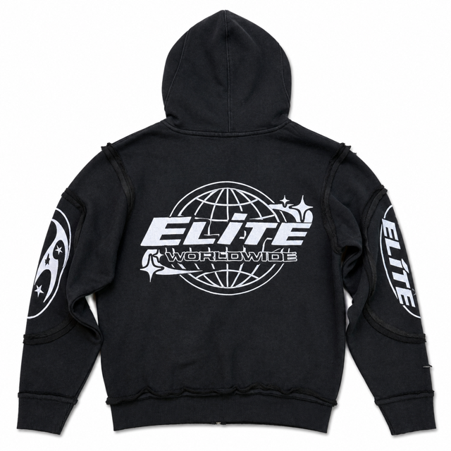Embroidered Black Premium Mens Zip Up Hoodie