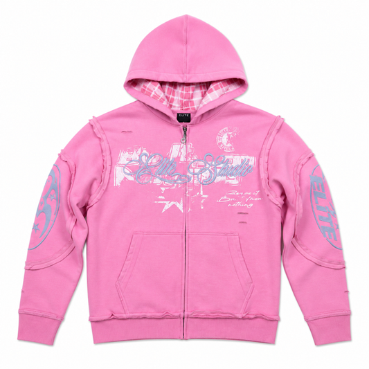 Embroidered Pink Premium Mens Zip Up Hoodie