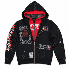 Double Layer Royal Black Red Premium Mens Zip Up Hoodie