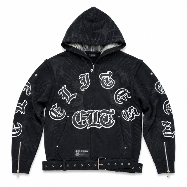 All Details Belted Black Premium Mens Zip Up Hoodie