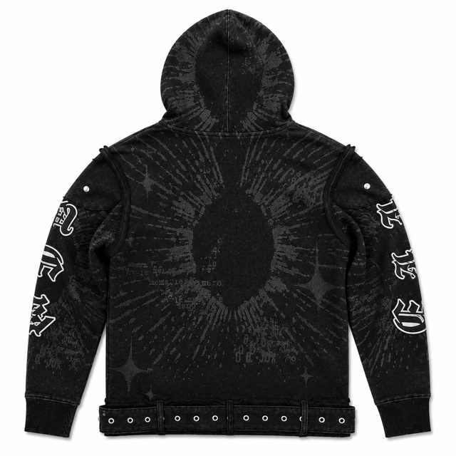 All Details Belted Black Premium Mens Zip Up Hoodie