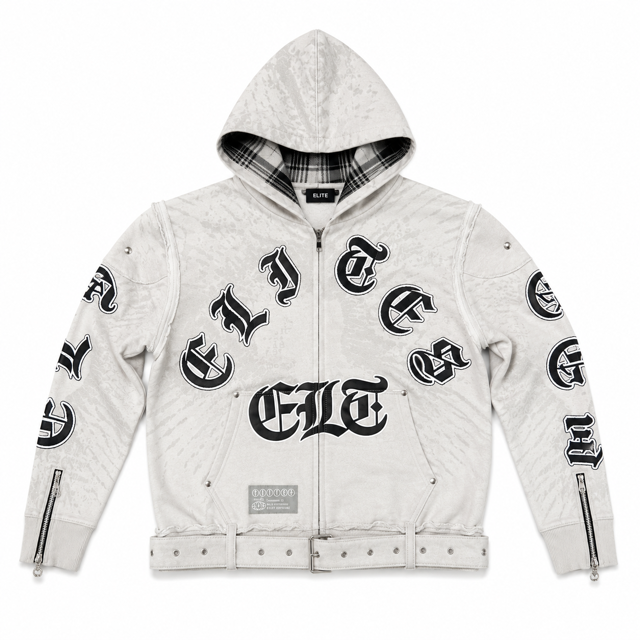 All Details Belted Grey Premium Mens Zip Up Hoodie